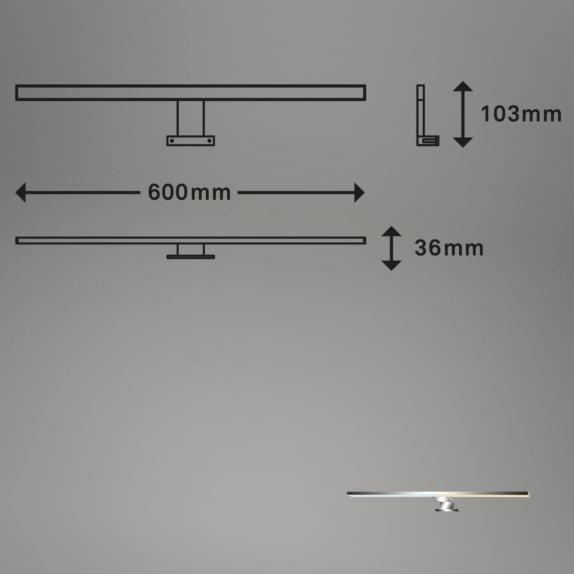 BRILONER Leuchten - Wandleuchte, LED Spiegelleuchte, Farbtemperatursteuerung, Dimmbar, Memory-Funktion, IP44, 8W, 720 Lumen, Chrom, 8 W, Länge: 60cm, 2299-018