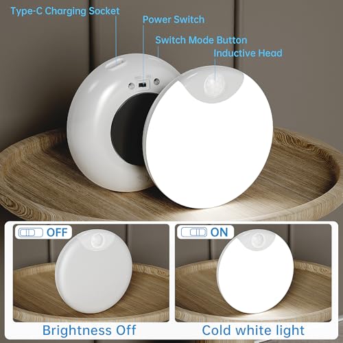 Image of Motion Sensor Night Light,LED Rechargeable Indoor Night Lights,Magnetic Cabinet Light Closet Light for Kitchen Bedroom Bathroom Stairs 6 Pack (White Lamp)