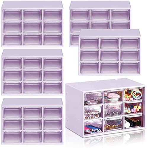 Amyhill 6 Pcs Mini Drawer Organizer Small Organizer with 9 Drawers Plastic Desktop Craft Storage Box for Office Home Room Jewelry Cosmetics Collection(Purple)
