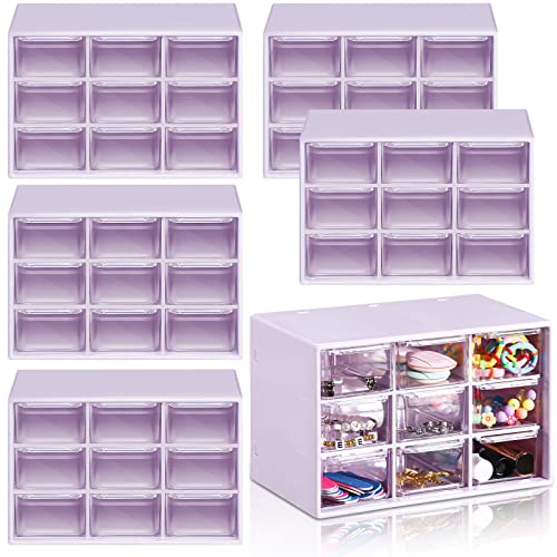 Amyhill 6 Pcs Mini Drawer Organizer Small Organizer with 9 Drawers Plastic Desktop Craft Storage Box for Office Home Room Jewelry Cosmetics Collection(Purple)