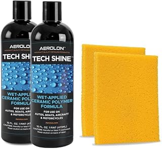 Aerolon Tech Shine Fast Wet-Applied Ceramic Polymer Car Wax Coating Kit, Top Coat Polish Sealer for Car, Bike, Boat, Auto Detailing Accessory for Hydrophobic Mirror Shine and Gloss with Applicator, 2