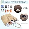 VASCHY Sac Cabas Femme Plage Paille, Grand Sac à Main Fourre Tout d'Été Tissé Boho Recyclable Léger avec Fermeture Éclair pour Voyage Vacances Beige #3
