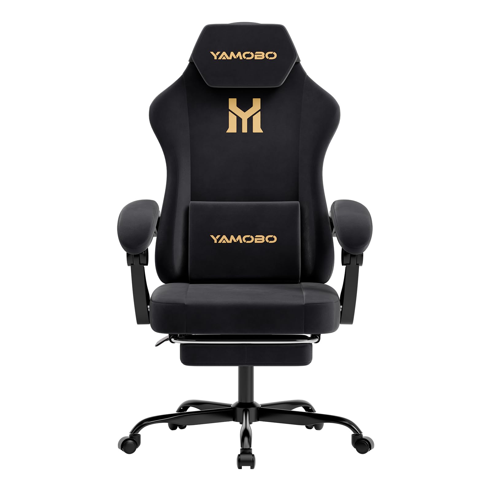 Gaming Stuhl Stoff Ergonomisch Gaming Chair mit Fußstütze Schwarz