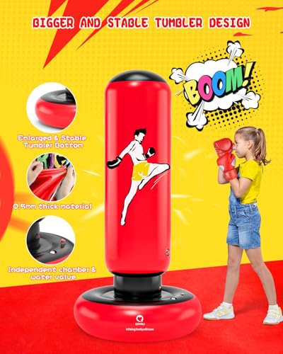 Image of QPAU Inflatable Punching Bag for Kids with Boxing Gloves, 66 in