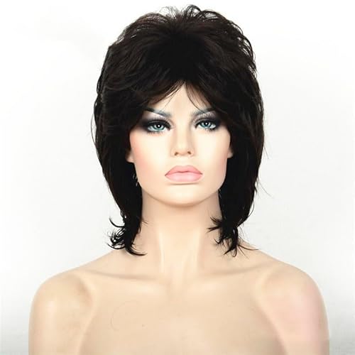 Short Brown Mix Choppy Layered Shag Full Synthetic Wig Women's