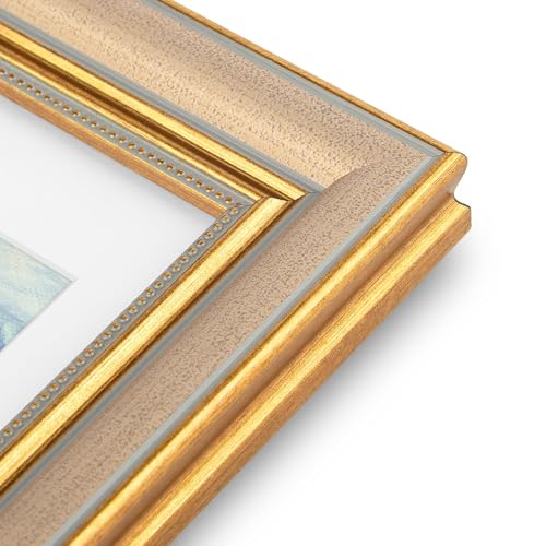 Image of Golden State Art,12x16 Ornate Picture Frame Holds 8x12 Photo,Champagne Gold | Includes plexiglass front,white mat,build-in hangers and buttons.Displays 8x12 photo on wall