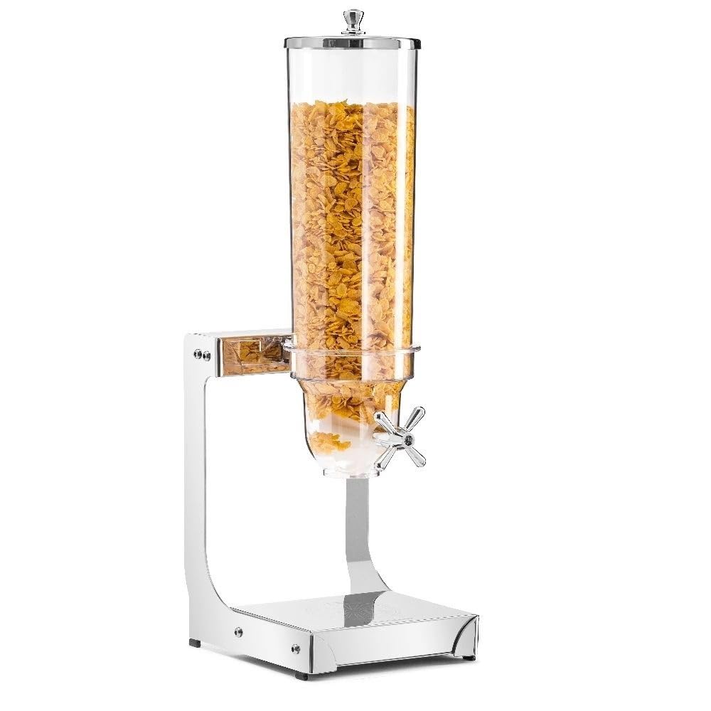 Dispensador de cereales, Plástico, Acero inoxidable, Individual, Capacidad de 2 l, Para cereales, muesli, copos de maíz, snacks, Perfecto para hoteles, hogares, comedores, 17,5x23,4x63,5 cm