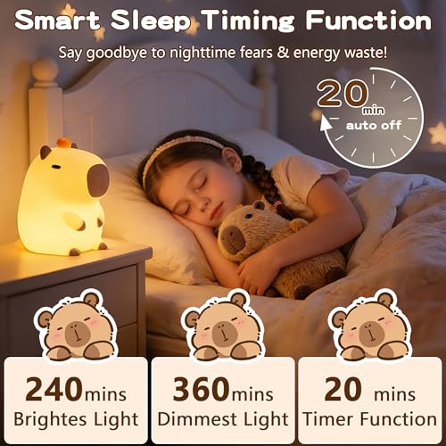 Image of FAMIDUO Capybara Night Light,Cute Tangerine LED Squishy Novelty Animal Night Lamp,Dimmable Soft Silicone Nursery Nightlight for Kids, Rechargeable Bedroom Touch Lamp, Dorm Decor, Baby Boys Girls Gift