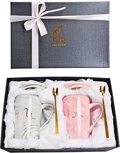 Atoke 2Pcs Ensembles de Mugs,Mr Mrs Tasses Café En Céramique Cadeau pour Cadeaux de Noël,Mariage,Couple,Anniversaire,Fiançailles,Saint Valentin,400ML