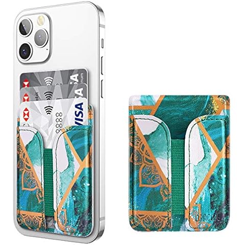 Dracool Phone Card Holder Stick on Wallet ID Credit Card Holder Leather Stretchy with 3M Adhesive Sticker Phone Card Sleeve Pouch Pocket for iPhone Samsung All Smartphones - Green Marble Cover