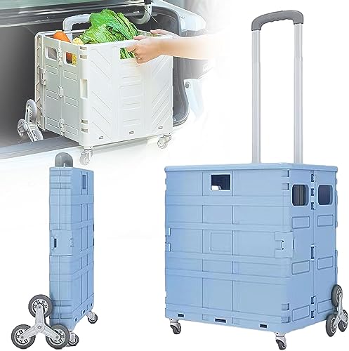 Carrito de la compra de 50 l con ruedas de 360°, asa para subir escaleras para un fácil transporte de comestibles, ideal para viajes y almacenamiento