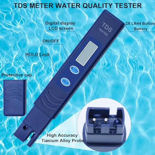 tds meter digital water testertds water testerwater tester for drinking water with 0-9990 ppm - reliable and accurate - use for homeaquariumspoolshand heldblue1pack