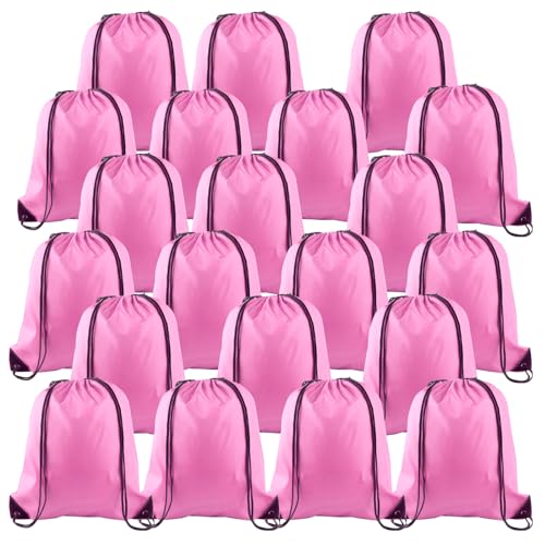 Image of KUUQA 25Pcs Drawstring Backpack Bags Bulk Pink Drawstring Bag Foldable Gym Bag Sport Cinch Sack String Backpack Storage Bags for Women Men Shopping Gym Travel Sports