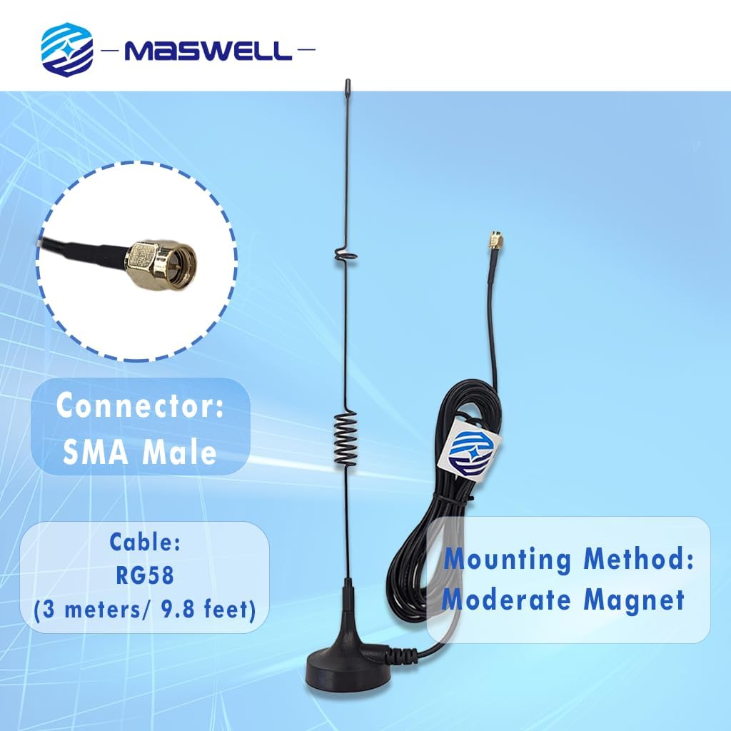 Maswell Cellulare 4G LTE 3G GSM Whip Antenna 800 900 1800 2100 MHz 5dBi Supporto Magnetico SMA Maschio Piccola Base Magnetica
