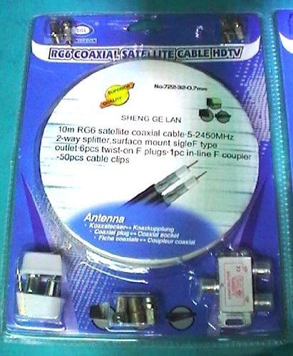 KIT de antena TV: repartidor de 2 enchufes 10 MT hilo x & satélite digital TERRESTRE prolink (prodigital) 7 boquillas, 2 clavijas para TV tipo F