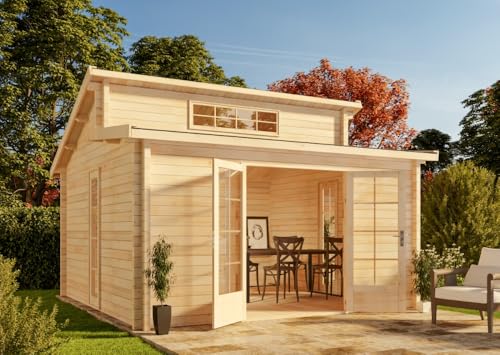 Alpholz Gartenhaus Lausitz ISO - Blockhaus mit Doppel-Pultdach, Massivholz Blockhütte - Ohne Imprägnierung, 40 mm Wandstärkre