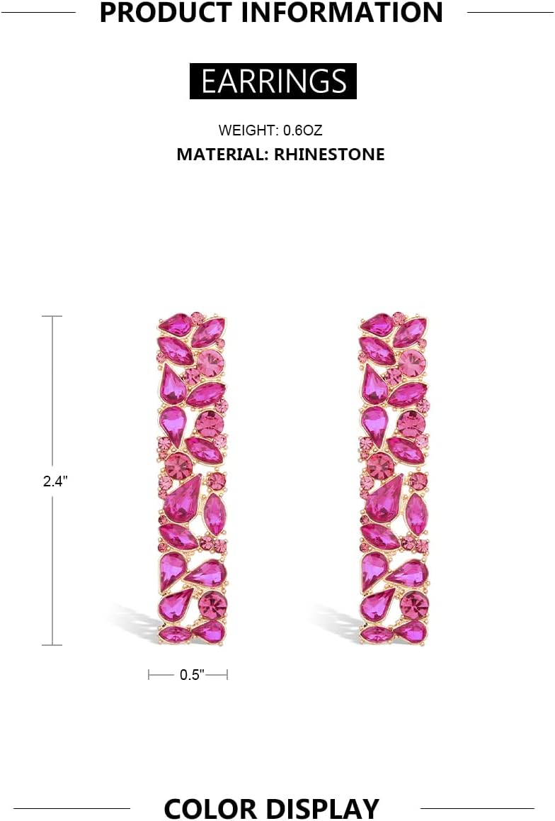 KELMALL Elegant Rhinestone Rectangle Earrings Trendy Crystal Geometric Drop Dangle Statement Earrings for Women - Image 8