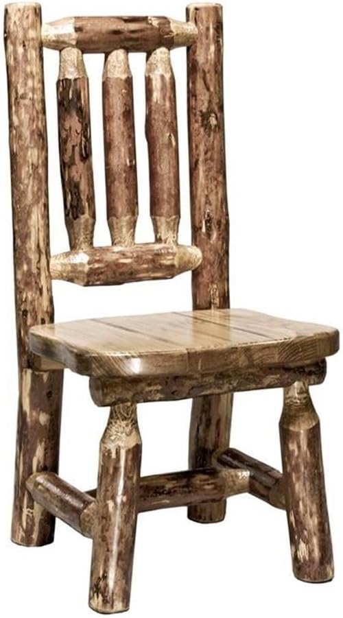 Pemberly Row Modern Transitional 18" Wood Child's Chair, Brown Stained and Lacquered Finish, Handcrafted Solid Pine, Rustic Heirloom Quality, Compact Kids Seating for Small Spaces