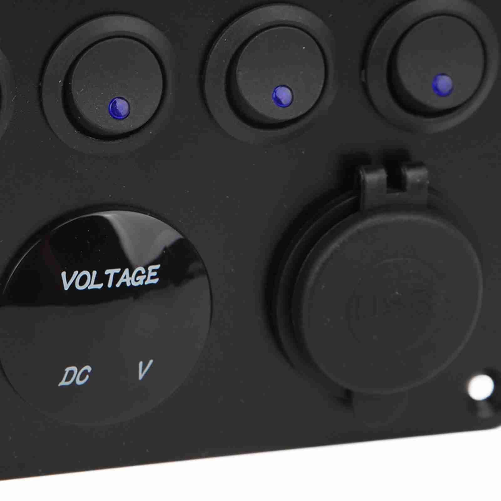 Panel przełączników 5-krotnych lvifloae 12-24 V, panel przełączników LED łodzi morskiej z woltomierzem cyfrowym, podwójna zapalniczka USB do przyczepy RV Truck (Zielony)