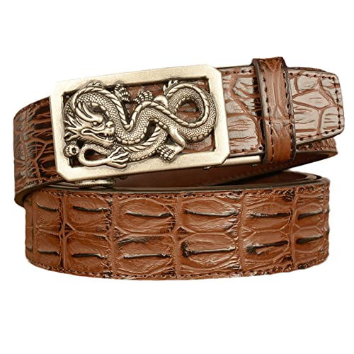 Ratchet Embossed Leather Belt - Crocodile/Alligator Print With Handmade Dragon Hollow Buckle2