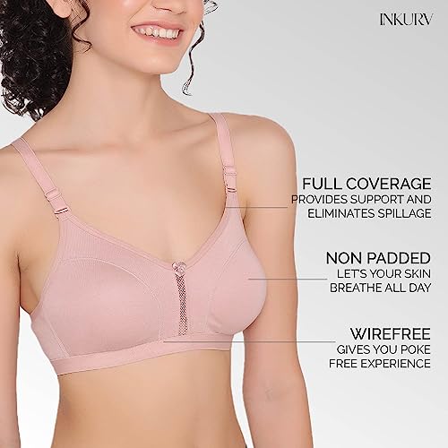 Image of INKURV Women's Non Padded Wireless T-Shirt Bra with Seamless Cups and Detachable Straps Combo of 2