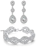 Paxuan Womens Wedding Bridal Earrings Bracelet Jewelry Sets Rhinestone Crystal Bracelets Earrings Je
