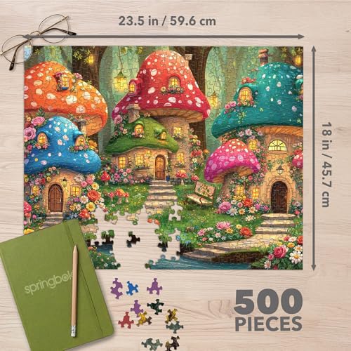 Rompecabezas Springbok Magical Shroom Villa de 500 piezas para adultos – Escena fantástica de cabaña de setas – Incluye póster – Arte de cuento de hadas acogedor – Piezas de corte único – Hecho en EE.UU. miniatura 4