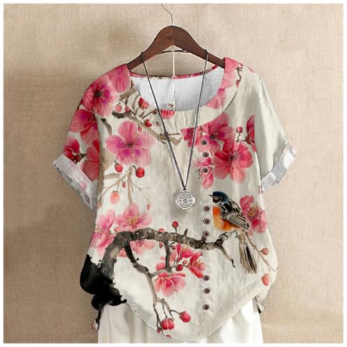 MARSVOVO Short Sleeve Blouse for Women Fashion Print Decorative Buttons Casual Outdoor Plus Size Tunic Tops2