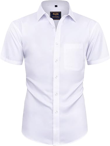 Alimens & Gentle - Camisas de vestir con bolsillo y manga corta, de color liso y sin arrugas, estilo casual con botones, para hombres