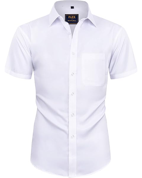 Alimens & Gentle Mens Short Sleeve Dress Shirts Wrinkle Free Solid Casual Button Down Shirts with Pocket