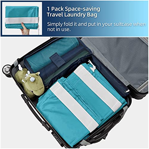 Nicogena 2 Pack Laundry Bag With Shoulder Strap, Sturdy Drawstring Rips And Tears Resistant Nylon Fabric, Collapsible Large Clothes Storage For College, Sky Blue&Black #TOP3