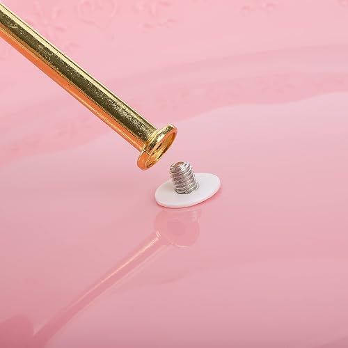 Miniatura 7 de Tosnail Paquete de 3 bandejas de plástico rosa para cupcakes de 3 niveles, soporte para postres con barra dorada de 3 estilos, bandejas de servir