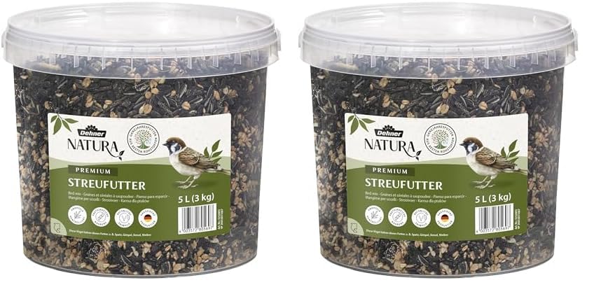 Dehner Natura Premium Wildvogelfutter, Streufutter, Ganzjahresfutter proteinreich/energiereich, hochwertiges Vogelfutter für Wildvögel, im Eimer, 3 kg (5 l) (Packung mit 2)
