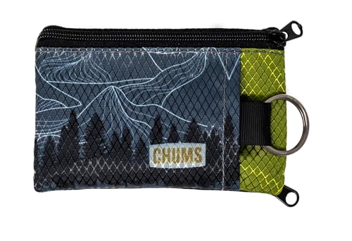 Chums Surfshorts Wallet - Lightweight Slim Wallet with RFID Blocking Card & Clear ID Window - Zippered, Minimalist Wallet w/Key Ring (Pines)