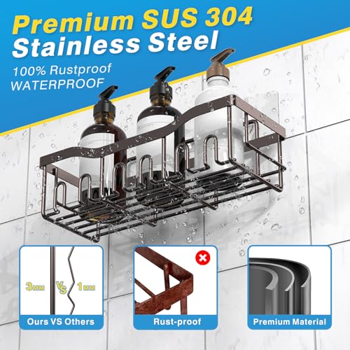 Image of 5-Pack Shower Caddy, No Drill Adhesive Shower Organizer, Rustproof Stainless Steel Bathroom Organizer, Space-Saving Bathroom Shelves for Apartment Essentials, Kitchen Storage Home Decorr-Larger