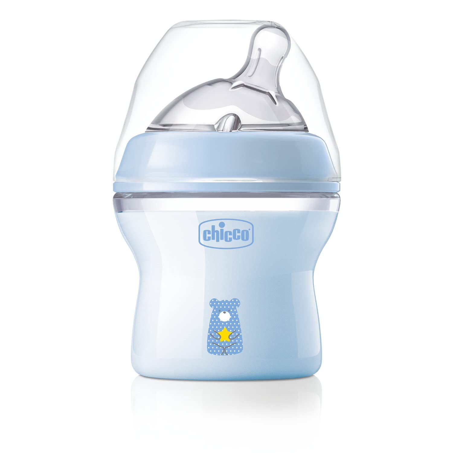 ChiccoNatural Feeling Anti-Colic Baby Bottle for 0+ Months, 150 ml, with Soft Silicone Teat and Double Valve, Natural and Instinctive Feel When Vacuuming, Plastic Bottle