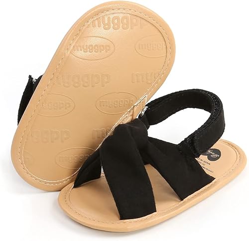 Miniatura 3 de GDSDYM Sandalias de verano para bebés y niñas con lazo de flores, suela suave, para vestido de boda, zapatos planos para recién nacidos, primeros