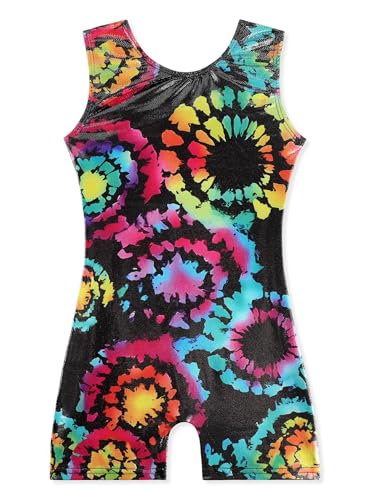 Image of EQSJIU Gymnastics Leotards for Girls Kids Rainbow Mosaic Mermaid Butterfly Stars Leopard Galaxy Tie Dye Cosmos Leopard