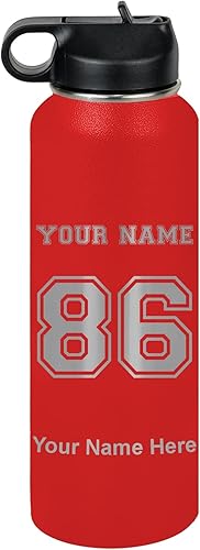 Miniatura 10 de LaserGram Botella de agua personalizada, camiseta deportiva, acero inoxidable de doble pared aislada al vacío con popote superior, regalo grabado