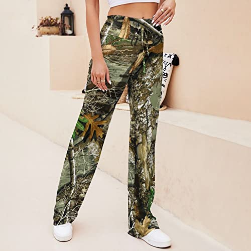 Bagea-Ka Autumn Hunting Tree Camo Pattern Women Yoga Pants Straight Wide Leg Pants Drawstring Casual Loose Sweatpants4