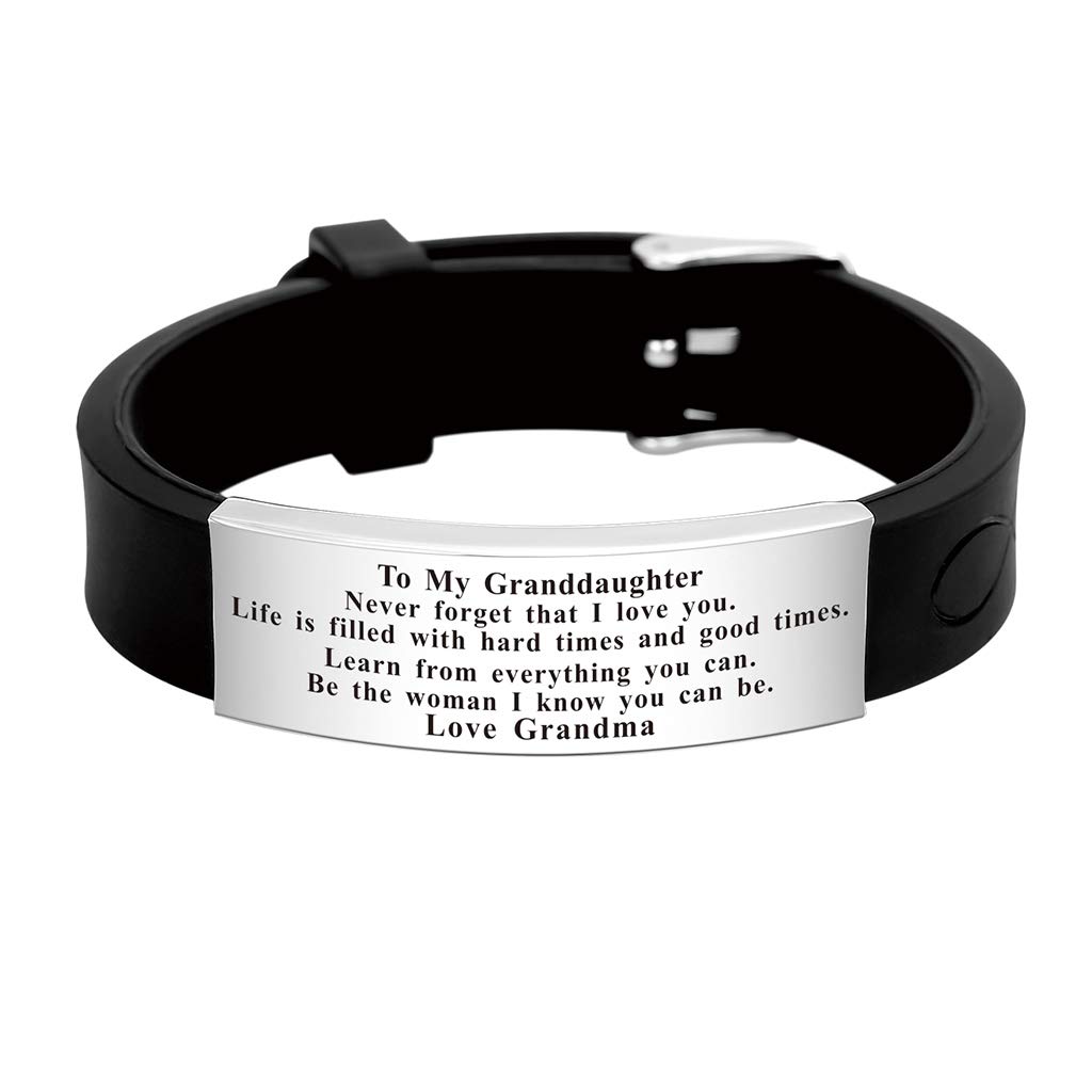 FALOGIJE Granddaughter Bracelets from Grandmother Grandfather Adjustable Bangle Personalized Engraved Love Quote Gift