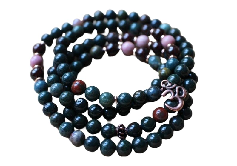 Naturalny kamień krwawy, granat i rodonit, 8 mm, 108 koralików mala, koraliki duchowe, medytacyjne, Reiki, Japa Mala, buddyjskie koraliki modlitewne, bransoletka do jogi, koraliki lecznicze