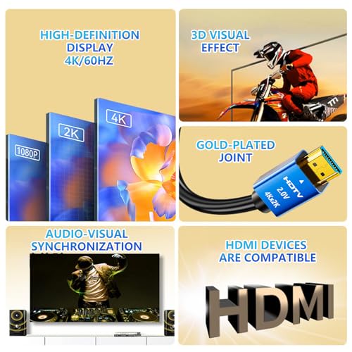 4K HDMI Cable HDMI Cord Ultra High Speed Gold Plated 4K @ 60Hz HDMI Lead Converter,Support HD, 2K, 1080P, ARC & CL3 Rated - Image 3