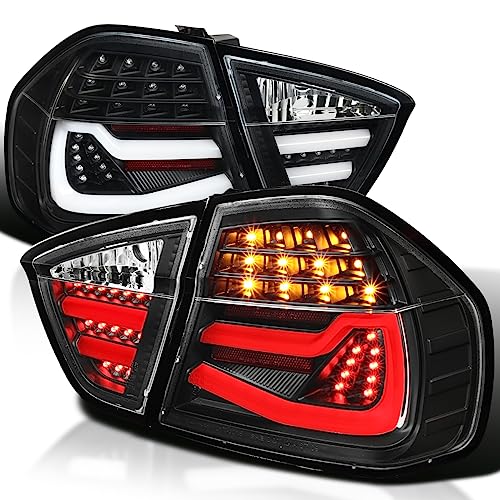 Spec-D Tuning Black LED Tube Tail Lights Compatible with 2005-2008 BMW E90 3-Series 4-Door Sedan, Left + Right Pair Assembly