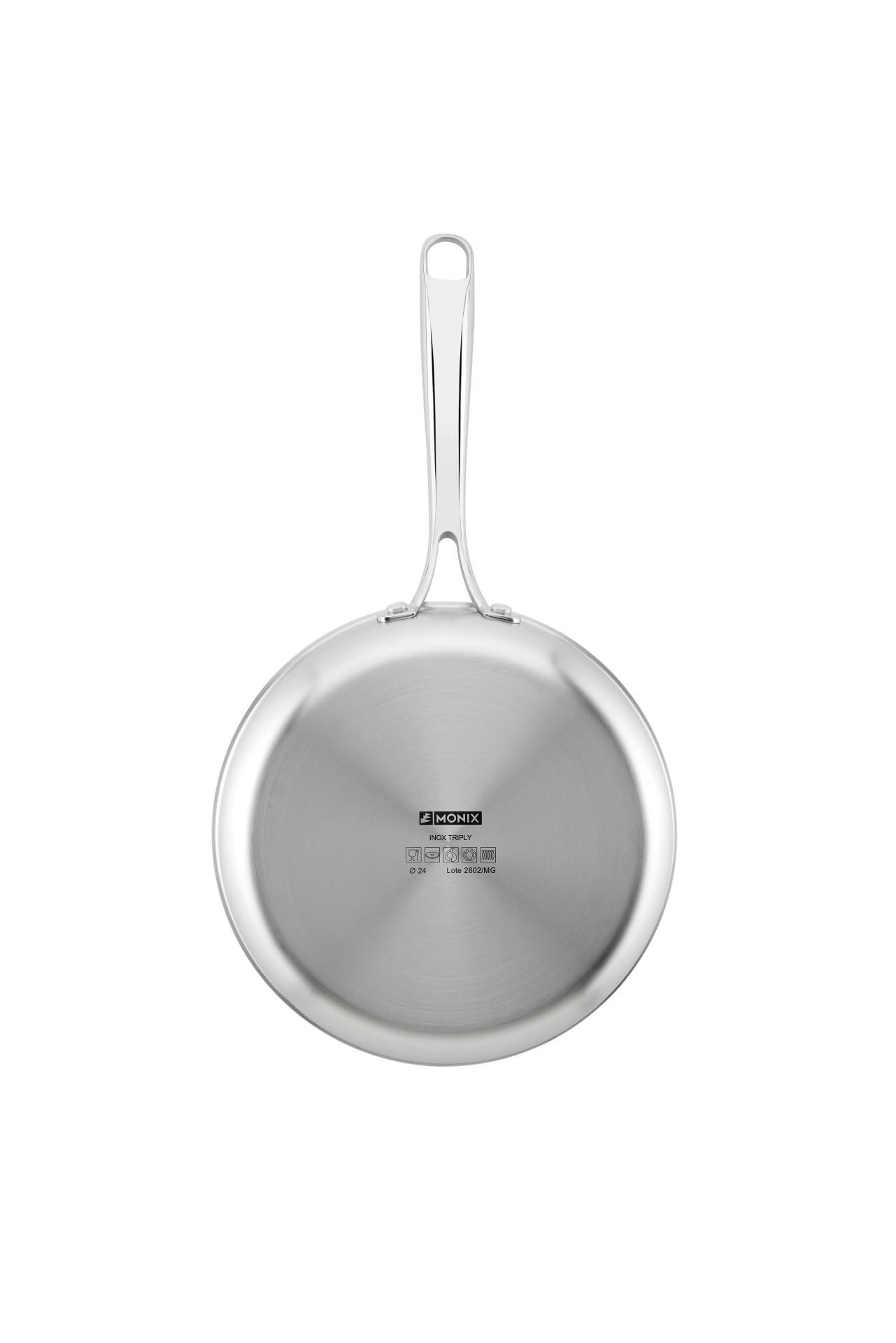 MONIX Planet Inox | Set sartenes 20-24-26 cm, acero inoxidable 18/10 | Acero Inoxidable 18/10, estructura triply acero Inox exterior, núcleo aluminio y acero Inox interior, apta para todo tipo de