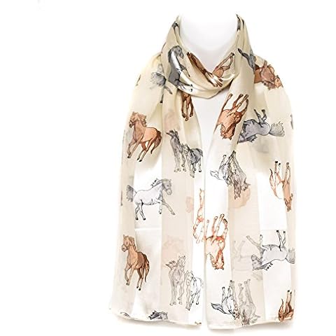 Ladies Women Girls Horse Print (Stripe) Scarve/Scarf - (Cream) Cover