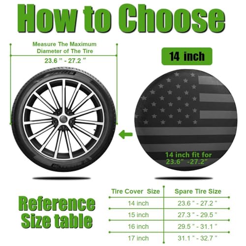 Image of 14 Inch Thickening Spare Tire Cover with American USA Flag Waterproof Dustproof PU Leather Tough Tire Wheel Cover Fit for Jeep Wrangler RV SUV Truck Travel Trailer (for Diameter 23 inch - 27 inch)
