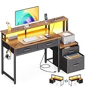 Amazon.com: AODK Gaming Desk with LED Lights & Power Outlet, 40 Inch ...