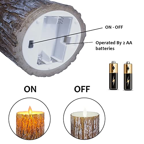 Mivitoom Pine Bark Led Flameless Pillar Candles Battery Operated With Flickering Warm Yellow Light Moving Wicks thumb #5
