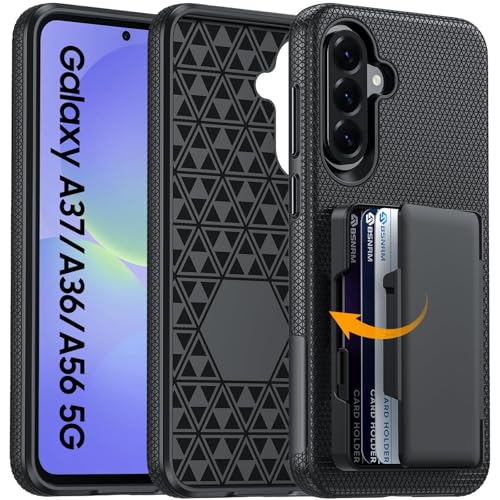Image of BSNRM for Galaxy A37+A36+A56 5G Phone Case with Card Holder, Anti-Slip Textured, Military Grade Drop Protection Samsung A37 5g case, 14ft Drop Tested, TPU+PC Dual Layer Shockproof Cover for A37(Black)